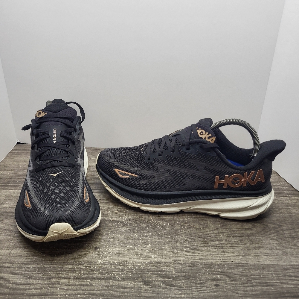 Hoka One One Womens Clifton 9 1127896 BRGL Black Running Shoes Sneakers Sz 9.5 B